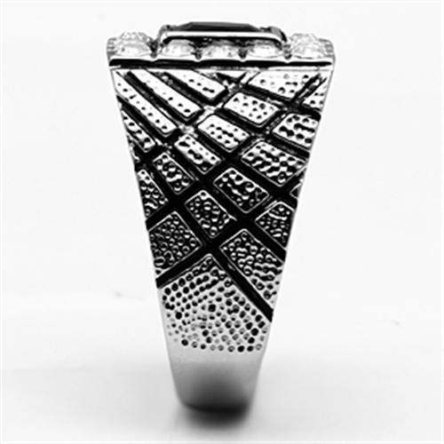 TK700 - High polished (no plating) Stainless Steel Ring with Synthetic Synthetic Glass in Jet - Alamode - Flyclothing LLC