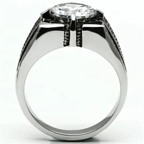 TK701 - High polished (no plating) Stainless Steel Ring with AAA Grade CZ in Clear - Alamode - Flyclothing LLC