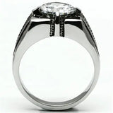 TK701 - High polished (no plating) Stainless Steel Ring with AAA Grade CZ in Clear - Alamode - Flyclothing LLC