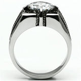 TK701 - High polished (no plating) Stainless Steel Ring with AAA Grade CZ  in Clear - Alamode