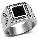 TK702 - High polished (no plating) Stainless Steel Ring with Top Grade Crystal  in Clear - Alamode