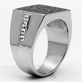 TK703 - High polished (no plating) Stainless Steel Ring with Top Grade Crystal  in Clear - Alamode