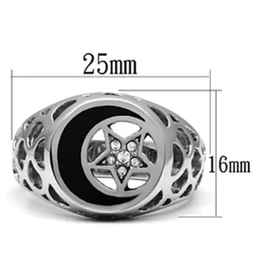 TK706 - High polished (no plating) Stainless Steel Ring with Top Grade Crystal in Clear - Alamode - Flyclothing LLC