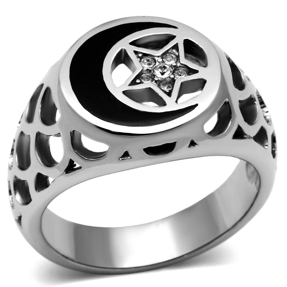 TK706 - High polished (no plating) Stainless Steel Ring with Top Grade Crystal  in Clear - Alamode