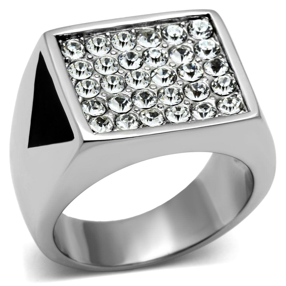 TK707 - High polished (no plating) Stainless Steel Ring with Top Grade Crystal  in Clear - Alamode