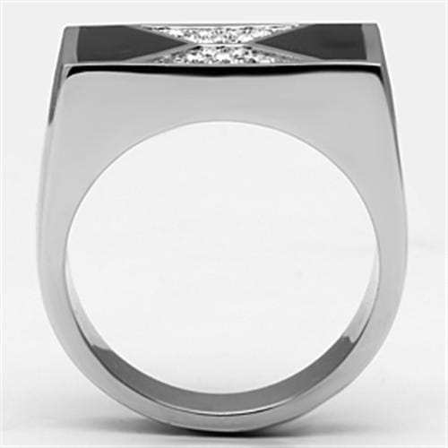 TK708 - High polished (no plating) Stainless Steel Ring with Top Grade Crystal in Clear - Alamode - Flyclothing LLC
