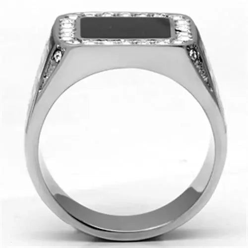 TK713 - High polished (no plating) Stainless Steel Ring with Top Grade Crystal in Clear - Alamode - Flyclothing LLC