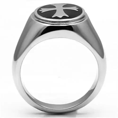 TK714 - High polished (no plating) Stainless Steel Ring with Epoxy in Jet - Alamode - Flyclothing LLC