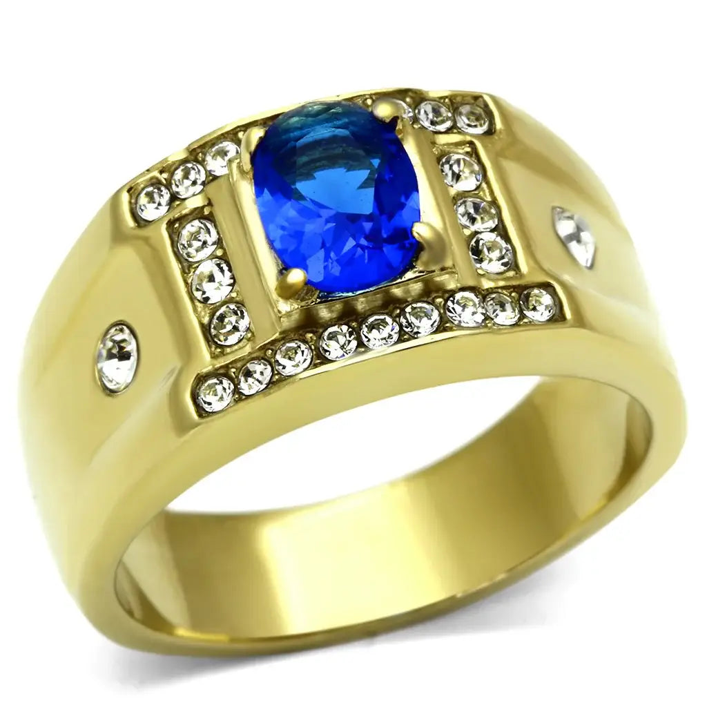 TK715 - IP Gold(Ion Plating) Stainless Steel Ring with Synthetic Synthetic Glass in Montana - Alamode - Flyclothing LLC