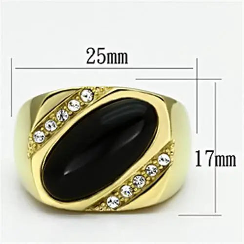 TK716 - IP Gold(Ion Plating) Stainless Steel Ring with Semi-Precious Onyx in Jet - Alamode - Flyclothing LLC