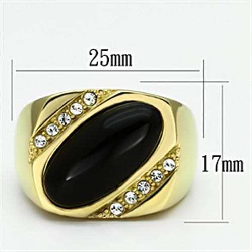 TK716 - IP Gold(Ion Plating) Stainless Steel Ring with Semi-Precious Onyx in Jet - Alamode - Flyclothing LLC