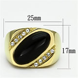 TK716 - IP Gold(Ion Plating) Stainless Steel Ring with Semi-Precious Onyx in Jet