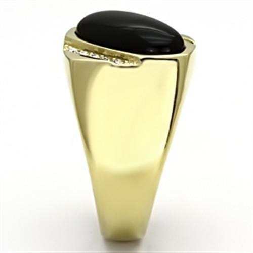 TK716 - IP Gold(Ion Plating) Stainless Steel Ring with Semi-Precious Onyx in Jet - Alamode - Flyclothing LLC