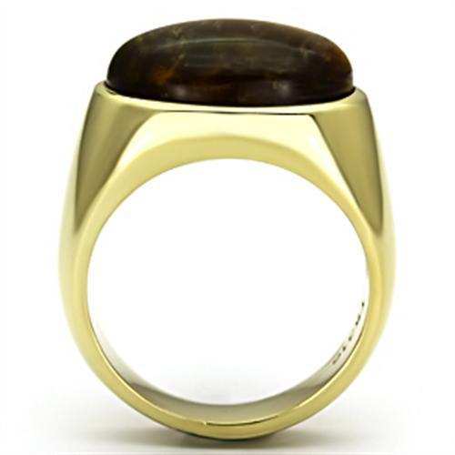 TK718 - IP Gold(Ion Plating) Stainless Steel Ring with Synthetic Tiger Eye in Topaz - Alamode - Flyclothing LLC
