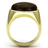 TK718 - IP Gold(Ion Plating) Stainless Steel Ring with Synthetic Tiger Eye in Topaz - Alamode
