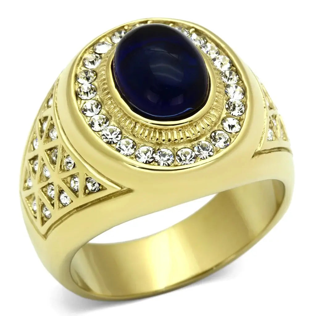 TK720 - IP Gold(Ion Plating) Stainless Steel Ring with Synthetic Synthetic Glass in Montana - Alamode - Flyclothing LLC