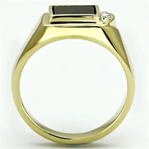 TK722 - IP Gold(Ion Plating) Stainless Steel Ring with Semi-Precious Onyx in Jet - Alamode - Flyclothing LLC