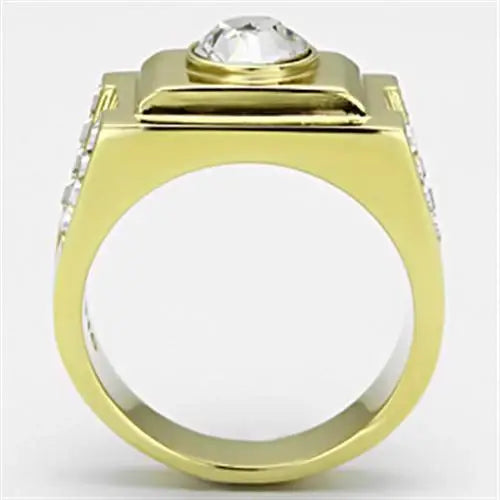 TK725 - IP Gold(Ion Plating) Stainless Steel Ring with Top Grade Crystal in Clear - Alamode - Flyclothing LLC