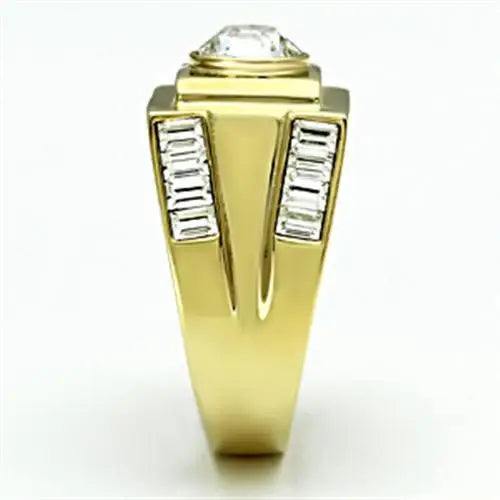 TK725 - IP Gold(Ion Plating) Stainless Steel Ring with Top Grade Crystal in Clear - Alamode - Flyclothing LLC