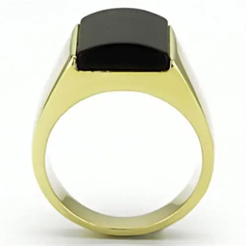TK726 - IP Gold(Ion Plating) Stainless Steel Ring with Semi-Precious Onyx in Jet - Alamode - Flyclothing LLC
