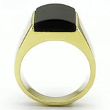 TK726 - IP Gold(Ion Plating) Stainless Steel Ring with Semi-Precious Onyx in Jet - Alamode - Flyclothing LLC