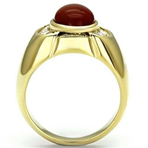 TK729 - IP Gold(Ion Plating) Stainless Steel Ring with Semi-Precious Agate in Siam - Alamode - Flyclothing LLC