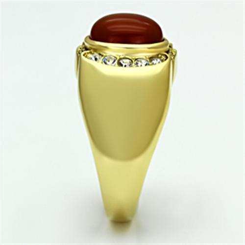 TK729 - IP Gold(Ion Plating) Stainless Steel Ring with Semi-Precious Agate in Siam - Alamode - Flyclothing LLC