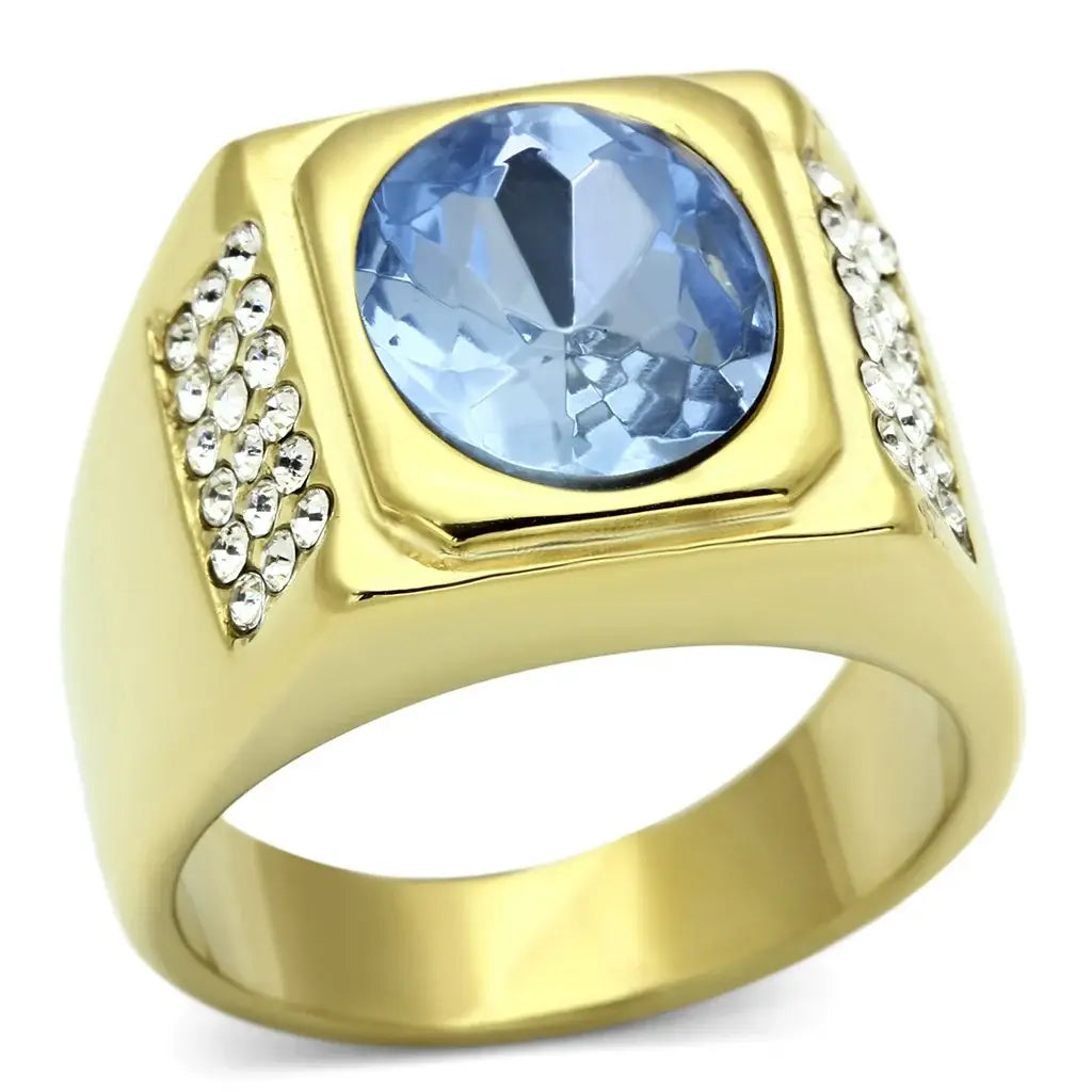 TK730 - IP Gold(Ion Plating) Stainless Steel Ring with Synthetic Synthetic Glass in Light Sapphire - Alamode - Flyclothing LLC