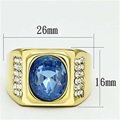 TK730 - IP Gold(Ion Plating) Stainless Steel Ring with Synthetic Synthetic Glass in Light Sapphire - Alamode - Flyclothing LLC