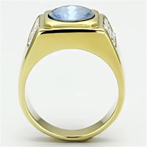 TK730 - IP Gold(Ion Plating) Stainless Steel Ring with Synthetic Synthetic Glass in Light Sapphire - Alamode - Flyclothing LLC