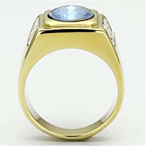 TK730 - IP Gold(Ion Plating) Stainless Steel Ring with Synthetic Synthetic Glass in Light Sapphire - Alamode - Flyclothing LLC