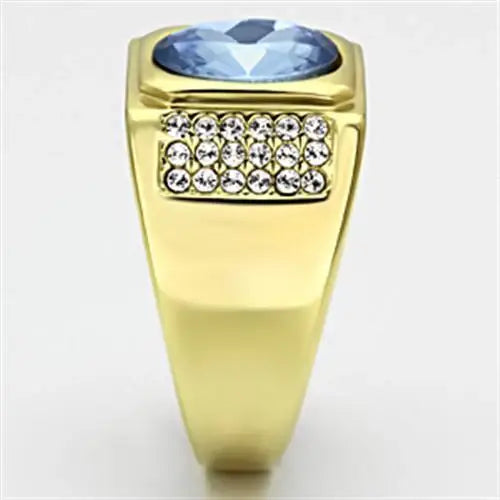 TK730 - IP Gold(Ion Plating) Stainless Steel Ring with Synthetic Synthetic Glass in Light Sapphire - Alamode - Flyclothing LLC