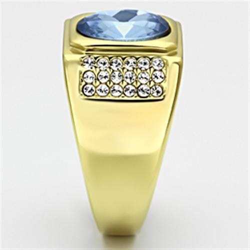 TK730 - IP Gold(Ion Plating) Stainless Steel Ring with Synthetic Synthetic Glass in Light Sapphire - Alamode - Flyclothing LLC
