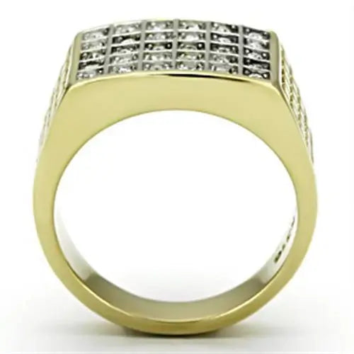TK734 - Two-Tone IP Gold (Ion Plating) Stainless Steel Ring with Top Grade Crystal in Clear - Alamode - Flyclothing LLC