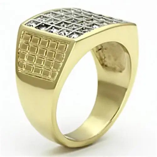 TK734 - Two-Tone IP Gold (Ion Plating) Stainless Steel Ring with Top Grade Crystal in Clear - Alamode - Flyclothing LLC