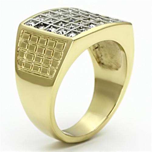 TK734 - Two-Tone IP Gold (Ion Plating) Stainless Steel Ring with Top Grade Crystal in Clear - Alamode - Flyclothing LLC