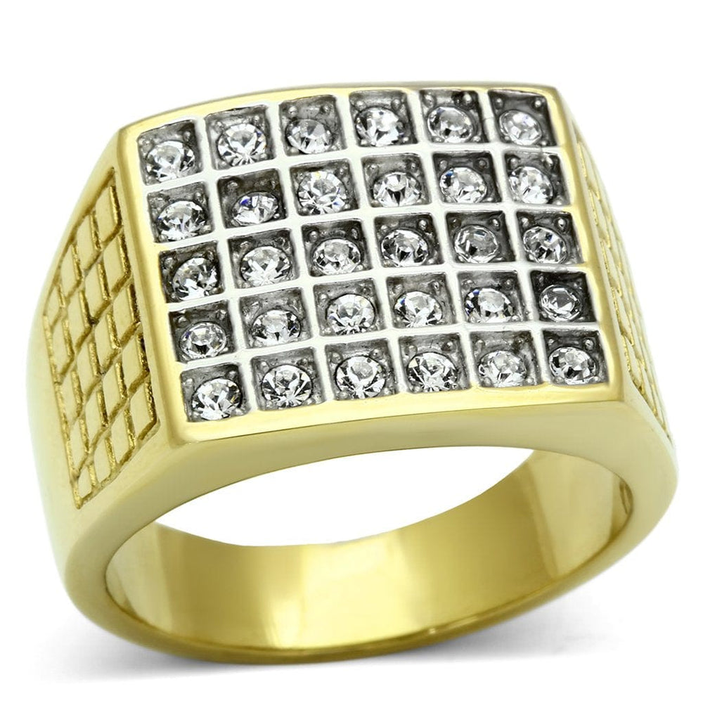 TK734 - Two-Tone IP Gold (Ion Plating) Stainless Steel Ring with Top Grade Crystal  in Clear - Alamode