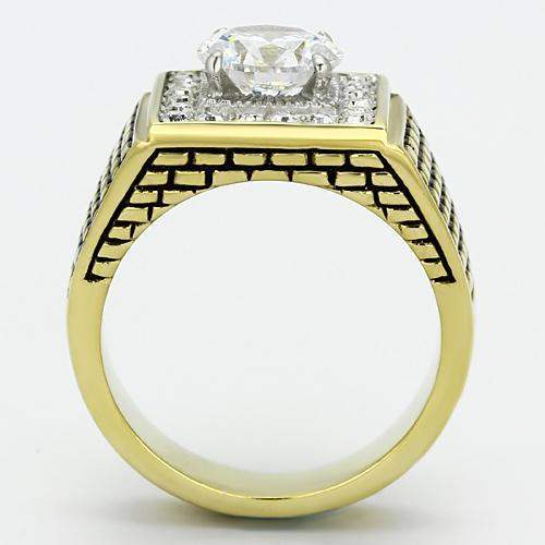 TK735 - Two-Tone IP Gold (Ion Plating) Stainless Steel Ring with AAA Grade CZ in Clear - Alamode - Flyclothing LLC
