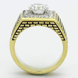 TK735 - Two-Tone IP Gold (Ion Plating) Stainless Steel Ring with AAA Grade CZ in Clear - Alamode - Flyclothing LLC