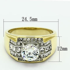 TK736 - Two-Tone IP Gold (Ion Plating) Stainless Steel Ring with AAA Grade CZ  in Clear