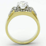 TK736 - Two-Tone IP Gold (Ion Plating) Stainless Steel Ring with AAA Grade CZ in Clear - Alamode - Flyclothing LLC