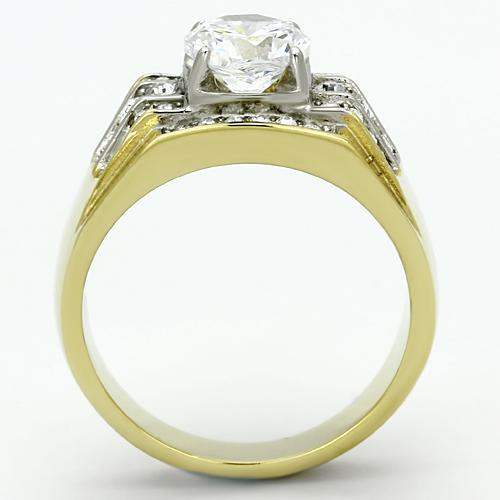 TK736 - Two-Tone IP Gold (Ion Plating) Stainless Steel Ring with AAA Grade CZ in Clear - Alamode - Flyclothing LLC