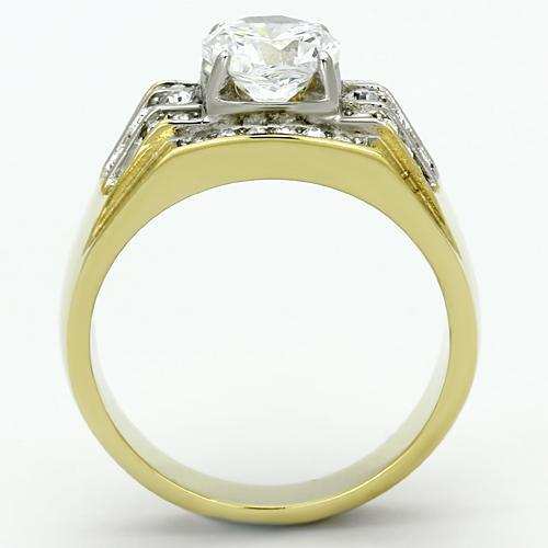 TK736 - Two-Tone IP Gold (Ion Plating) Stainless Steel Ring with AAA Grade CZ in Clear - Alamode - Flyclothing LLC