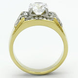 TK736 - Two-Tone IP Gold (Ion Plating) Stainless Steel Ring with AAA Grade CZ  in Clear - Alamode