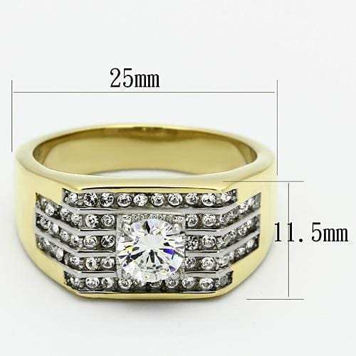 TK737 - Two-Tone IP Gold (Ion Plating) Stainless Steel Ring with AAA Grade CZ in Clear - Alamode - Flyclothing LLC