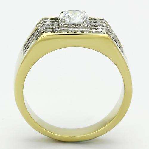 TK737 - Two-Tone IP Gold (Ion Plating) Stainless Steel Ring with AAA Grade CZ in Clear - Alamode - Flyclothing LLC