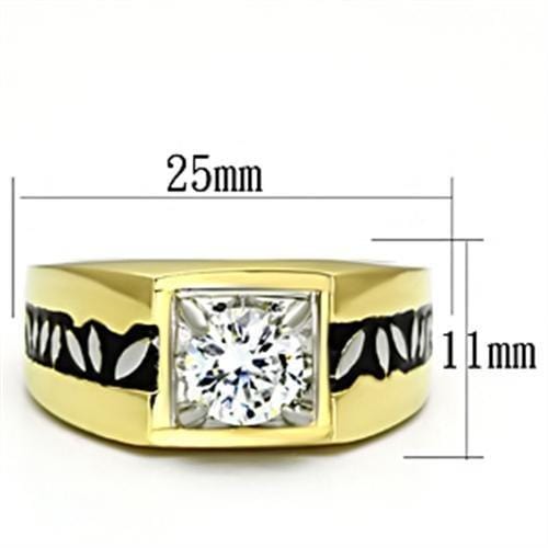 TK739 - Two-Tone IP Gold (Ion Plating) Stainless Steel Ring with AAA Grade CZ  in Clear