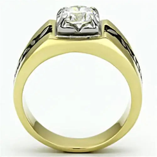 TK739 - Two-Tone IP Gold (Ion Plating) Stainless Steel Ring with AAA Grade CZ in Clear - Alamode - Flyclothing LLC