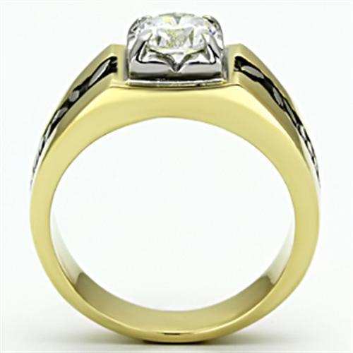 TK739 - Two-Tone IP Gold (Ion Plating) Stainless Steel Ring with AAA Grade CZ in Clear - Alamode - Flyclothing LLC