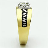 TK739 - Two-Tone IP Gold (Ion Plating) Stainless Steel Ring with AAA Grade CZ  in Clear - Alamode
